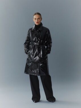 Jane Post Black Mid Length  Trench Coat with Belt